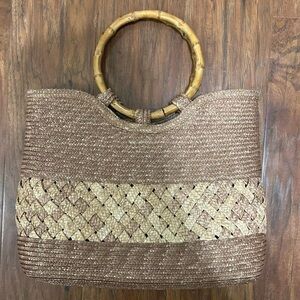 Woven Straw Tote Bag with Bamboo Handles Perfect For Summer Vacation Beach